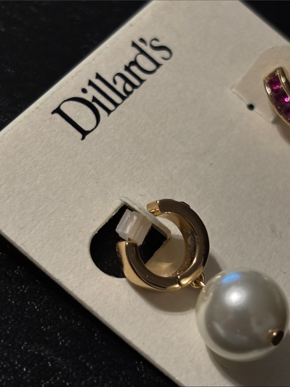 Gold-Tone Pink Crystal Hoop Pearl Drop‎ Earrings Dangle Drop - Picture 10 of 11